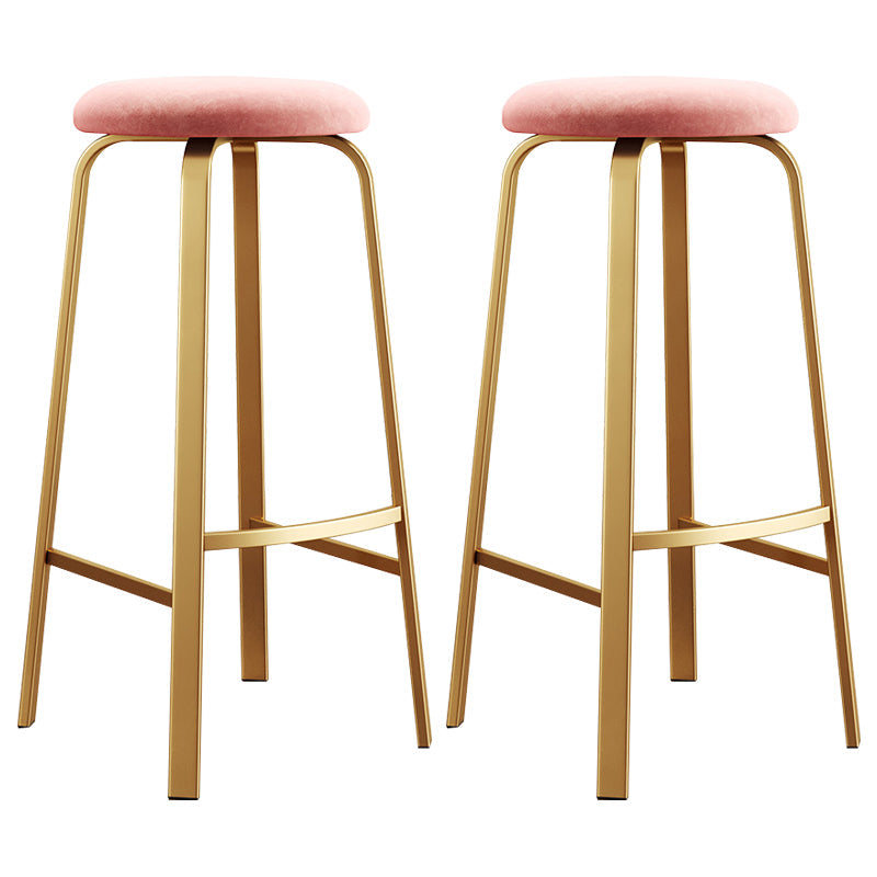 Nordic Armless Backless Counter Stool Iron Cafe Bar Stool with Cushion and Pedal Pink 2 Piece Set Clearhalo 'Bar Furniture' 'Bar Stools' 'bar_stools' 'furn' 'furn_bar_stools' 'Furniture' 'furniture_bar_stools' 'Kitchen & Dining Furniture' 5061975