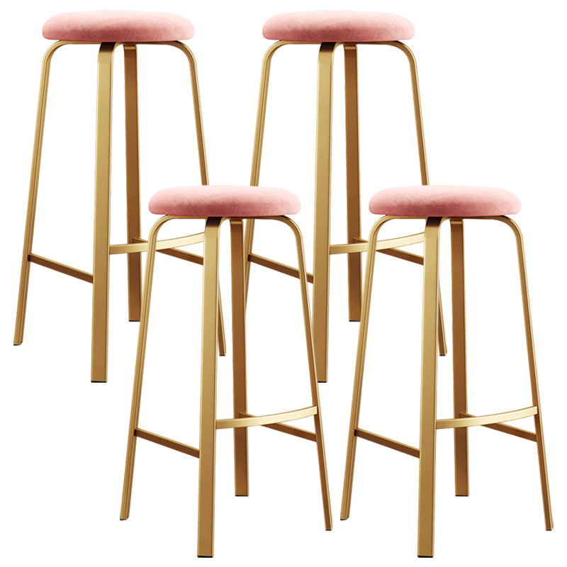 Nordic Armless Backless Counter Stool Iron Cafe Bar Stool with Cushion and Pedal Pink 4 Piece Set Clearhalo 'Bar Furniture' 'Bar Stools' 'bar_stools' 'furn' 'furn_bar_stools' 'Furniture' 'furniture_bar_stools' 'Kitchen & Dining Furniture' 5061976