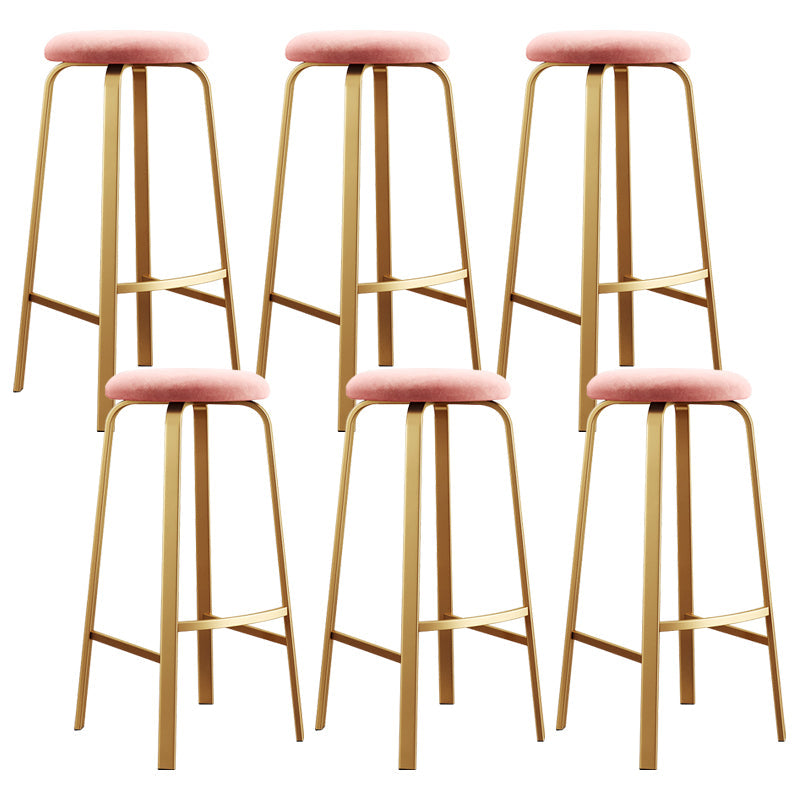 Nordic Armless Backless Counter Stool Iron Cafe Bar Stool with Cushion and Pedal Pink 6 Piece Set Clearhalo 'Bar Furniture' 'Bar Stools' 'bar_stools' 'furn' 'furn_bar_stools' 'Furniture' 'furniture_bar_stools' 'Kitchen & Dining Furniture' 5061977