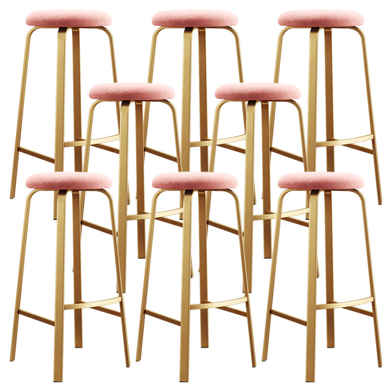 Nordic Armless Backless Counter Stool Iron Cafe Bar Stool with Cushion and Pedal Pink 8 Piece Set Clearhalo 'Bar Furniture' 'Bar Stools' 'bar_stools' 'furn' 'furn_bar_stools' 'Furniture' 'furniture_bar_stools' 'Kitchen & Dining Furniture' 5061978