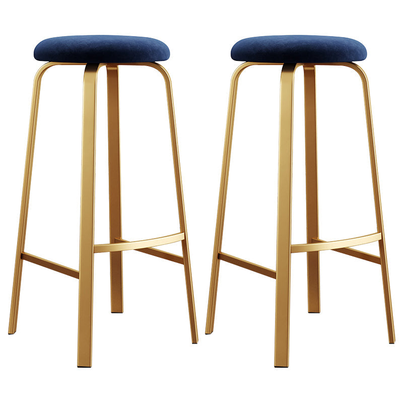 Nordic Armless Backless Counter Stool Iron Cafe Bar Stool with Cushion and Pedal Blue 2 Piece Set Clearhalo 'Bar Furniture' 'Bar Stools' 'bar_stools' 'furn' 'furn_bar_stools' 'Furniture' 'furniture_bar_stools' 'Kitchen & Dining Furniture' 5061979