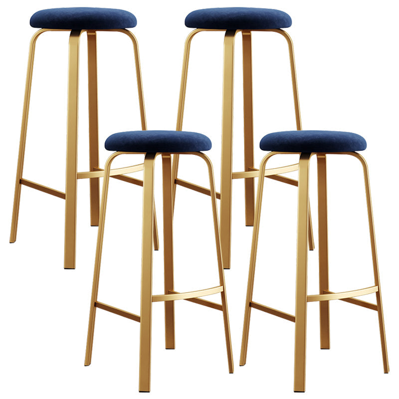 Nordic Armless Backless Counter Stool Iron Cafe Bar Stool with Cushion and Pedal Blue 4 Piece Set Clearhalo 'Bar Furniture' 'Bar Stools' 'bar_stools' 'furn' 'furn_bar_stools' 'Furniture' 'furniture_bar_stools' 'Kitchen & Dining Furniture' 5061980