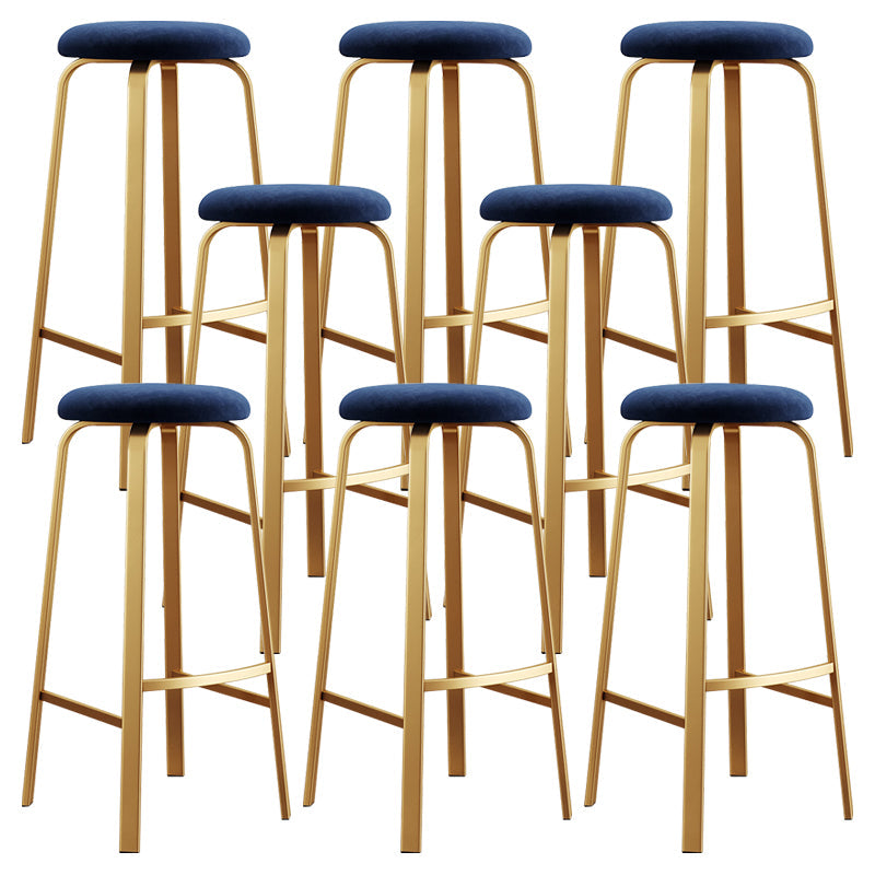 Nordic Armless Backless Counter Stool Iron Cafe Bar Stool with Cushion and Pedal Blue 8 Piece Set Clearhalo 'Bar Furniture' 'Bar Stools' 'bar_stools' 'furn' 'furn_bar_stools' 'Furniture' 'furniture_bar_stools' 'Kitchen & Dining Furniture' 5061982