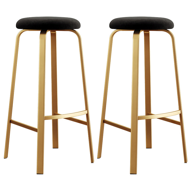 Nordic Armless Backless Counter Stool Iron Cafe Bar Stool with Cushion and Pedal Gloss Black 2 Piece Set Clearhalo 'Bar Furniture' 'Bar Stools' 'bar_stools' 'furn' 'furn_bar_stools' 'Furniture' 'furniture_bar_stools' 'Kitchen & Dining Furniture' 5061983