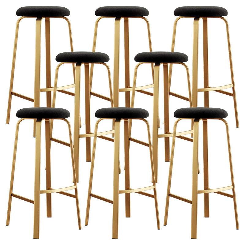 Nordic Armless Backless Counter Stool Iron Cafe Bar Stool with Cushion and Pedal Gloss Black 8 Piece Set Clearhalo 'Bar Furniture' 'Bar Stools' 'bar_stools' 'furn' 'furn_bar_stools' 'Furniture' 'furniture_bar_stools' 'Kitchen & Dining Furniture' 5061986
