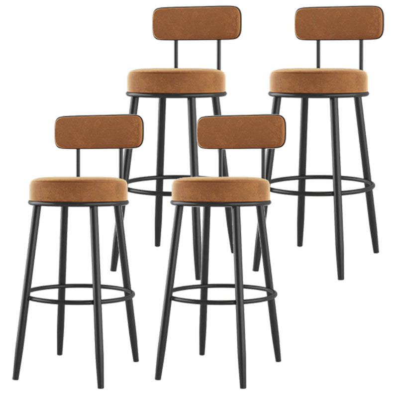 Modern Armless Backrest Counter Stool Iron Dessert Shop Bar Stool with Cushion and Pedal Orange 4 Piece Set Clearhalo 'Bar Furniture' 'Bar Stools' 'bar_stools' 'furn' 'furn_bar_stools' 'Furniture' 'furniture_bar_stools' 'Kitchen & Dining Furniture' 5062014