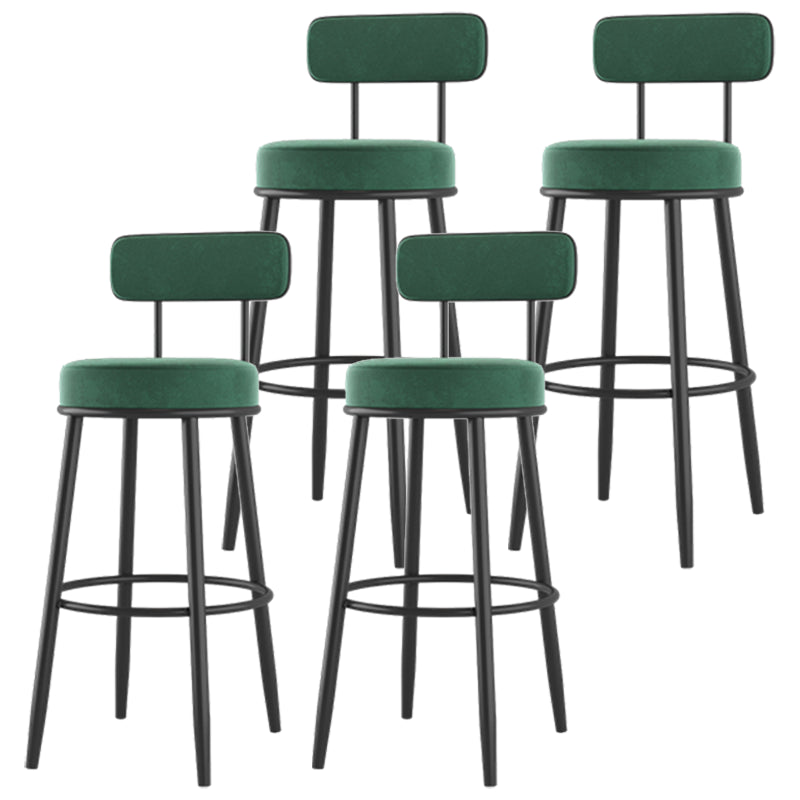 Modern Armless Backrest Counter Stool Iron Dessert Shop Bar Stool with Cushion and Pedal Blackish Green 4 Piece Set Clearhalo 'Bar Furniture' 'Bar Stools' 'bar_stools' 'furn' 'furn_bar_stools' 'Furniture' 'furniture_bar_stools' 'Kitchen & Dining Furniture' 5062022