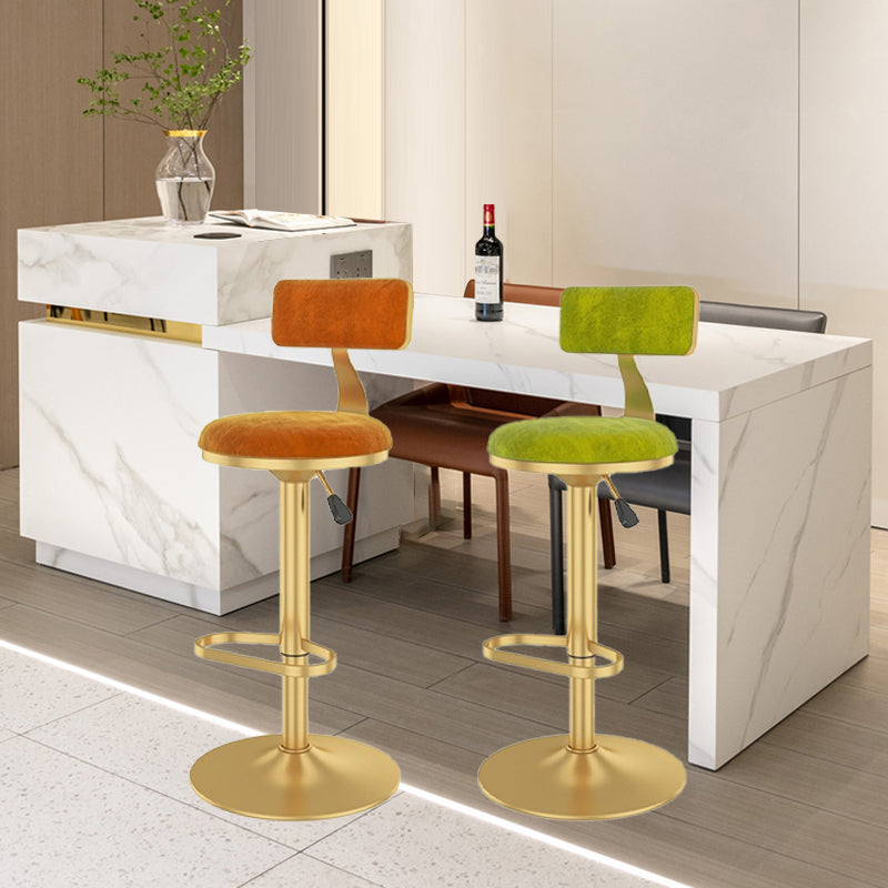 Glam Liftable Backrest Counter Stool Iron Cafe Bar Stool with Velvet Cushion and Pedal Clearhalo 'Bar Furniture' 'Bar Stools' 'bar_stools' 'furn' 'furn_bar_stools' 'Furniture' 'furniture_bar_stools' 'Kitchen & Dining Furniture' 5062025