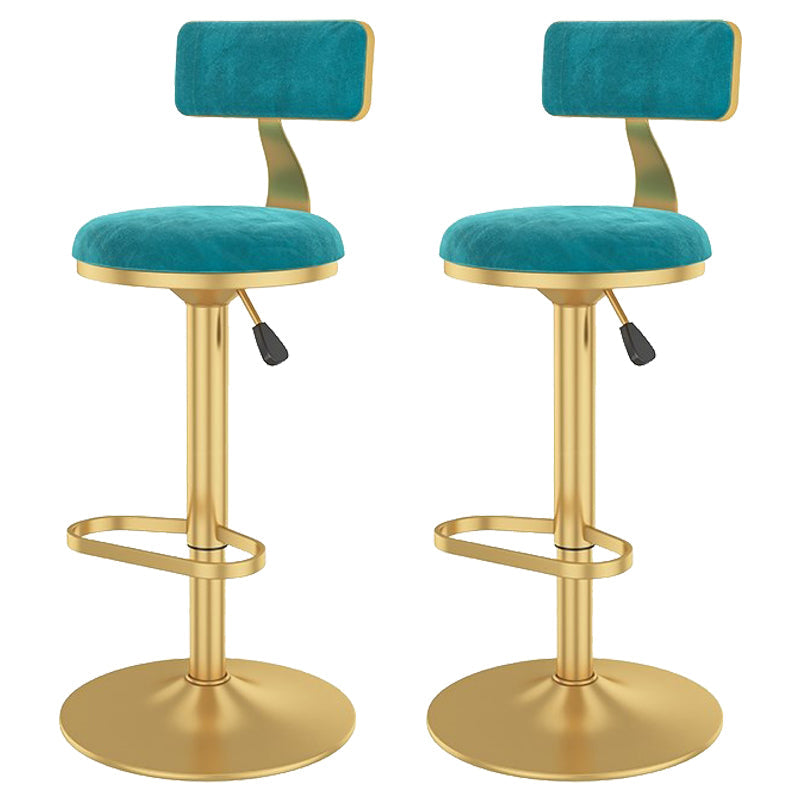 Glam Liftable Backrest Counter Stool Iron Cafe Bar Stool with Velvet Cushion and Pedal Sky Blue 2 Piece Set Clearhalo 'Bar Furniture' 'Bar Stools' 'bar_stools' 'furn' 'furn_bar_stools' 'Furniture' 'furniture_bar_stools' 'Kitchen & Dining Furniture' 5062026