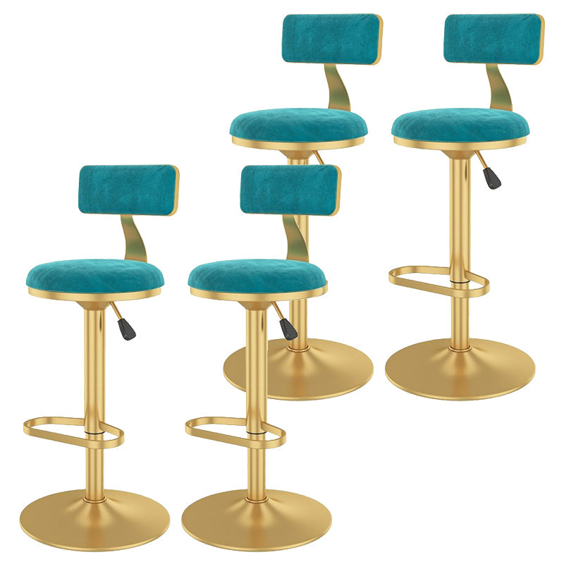 Glam Liftable Backrest Counter Stool Iron Cafe Bar Stool with Velvet Cushion and Pedal Sky Blue 4 Piece Set Clearhalo 'Bar Furniture' 'Bar Stools' 'bar_stools' 'furn' 'furn_bar_stools' 'Furniture' 'furniture_bar_stools' 'Kitchen & Dining Furniture' 5062028