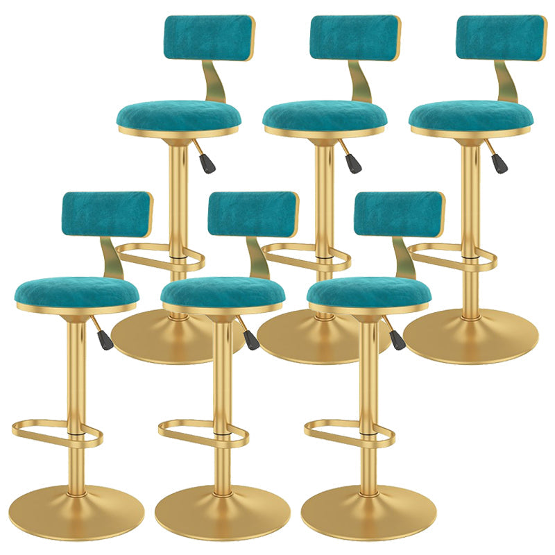 Glam Liftable Backrest Counter Stool Iron Cafe Bar Stool with Velvet Cushion and Pedal Sky Blue 6 Piece Set Clearhalo 'Bar Furniture' 'Bar Stools' 'bar_stools' 'furn' 'furn_bar_stools' 'Furniture' 'furniture_bar_stools' 'Kitchen & Dining Furniture' 5062029