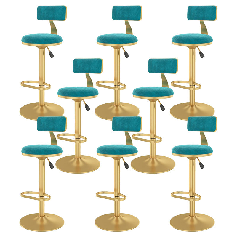 Glam Liftable Backrest Counter Stool Iron Cafe Bar Stool with Velvet Cushion and Pedal Sky Blue 8 Piece Set Clearhalo 'Bar Furniture' 'Bar Stools' 'bar_stools' 'furn' 'furn_bar_stools' 'Furniture' 'furniture_bar_stools' 'Kitchen & Dining Furniture' 5062031