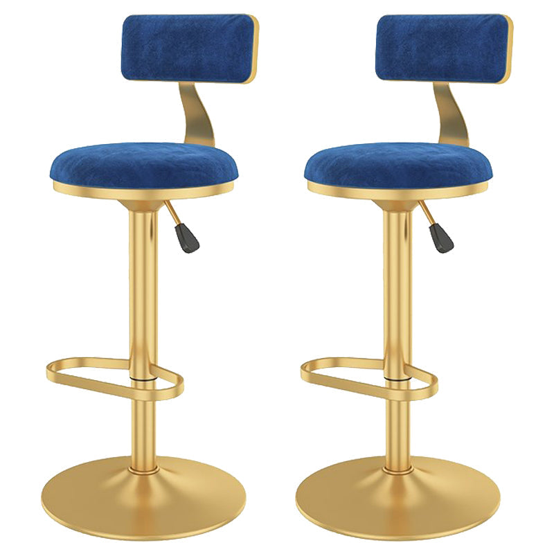 Glam Liftable Backrest Counter Stool Iron Cafe Bar Stool with Velvet Cushion and Pedal Blue 2 Piece Set Clearhalo 'Bar Furniture' 'Bar Stools' 'bar_stools' 'furn' 'furn_bar_stools' 'Furniture' 'furniture_bar_stools' 'Kitchen & Dining Furniture' 5062033