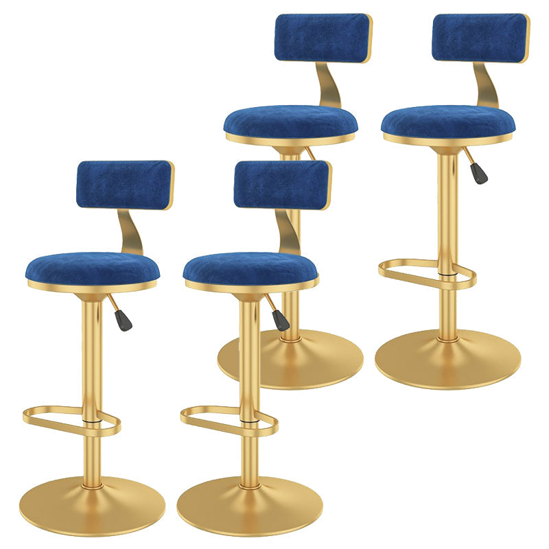 Glam Liftable Backrest Counter Stool Iron Cafe Bar Stool with Velvet Cushion and Pedal Blue 4 Piece Set Clearhalo 'Bar Furniture' 'Bar Stools' 'bar_stools' 'furn' 'furn_bar_stools' 'Furniture' 'furniture_bar_stools' 'Kitchen & Dining Furniture' 5062036