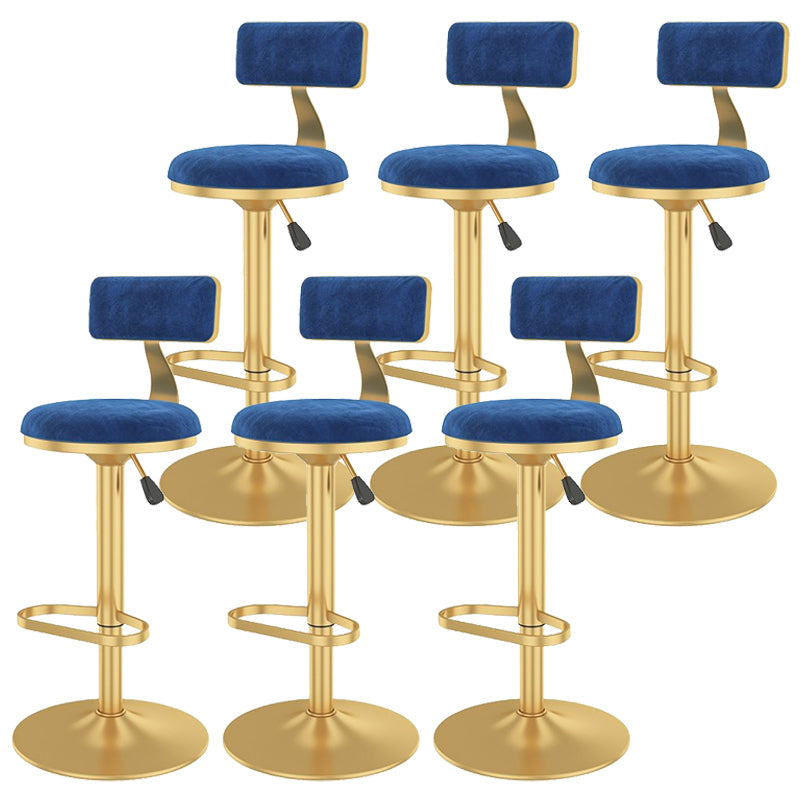 Glam Liftable Backrest Counter Stool Iron Cafe Bar Stool with Velvet Cushion and Pedal Blue 6 Piece Set Clearhalo 'Bar Furniture' 'Bar Stools' 'bar_stools' 'furn' 'furn_bar_stools' 'Furniture' 'furniture_bar_stools' 'Kitchen & Dining Furniture' 5062038