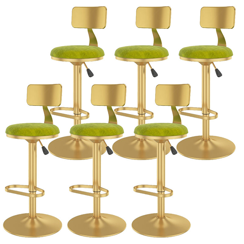 Glam Liftable Backrest Counter Stool Iron Cafe Bar Stool with Velvet Cushion and Pedal Lemon Green 6 Piece Set Clearhalo 'Bar Furniture' 'Bar Stools' 'bar_stools' 'furn' 'furn_bar_stools' 'Furniture' 'furniture_bar_stools' 'Kitchen & Dining Furniture' 5062045