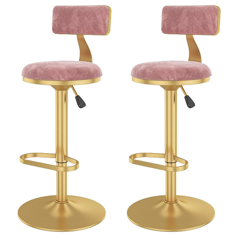 Glam Liftable Backrest Counter Stool Iron Cafe Bar Stool with Velvet Cushion and Pedal Pink 2 Piece Set Clearhalo 'Bar Furniture' 'Bar Stools' 'bar_stools' 'furn' 'furn_bar_stools' 'Furniture' 'furniture_bar_stools' 'Kitchen & Dining Furniture' 5062050