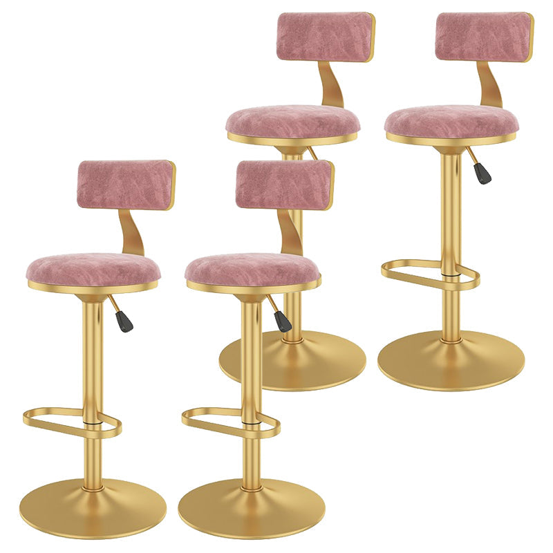 Glam Liftable Backrest Counter Stool Iron Cafe Bar Stool with Velvet Cushion and Pedal Pink 4 Piece Set Clearhalo 'Bar Furniture' 'Bar Stools' 'bar_stools' 'furn' 'furn_bar_stools' 'Furniture' 'furniture_bar_stools' 'Kitchen & Dining Furniture' 5062051
