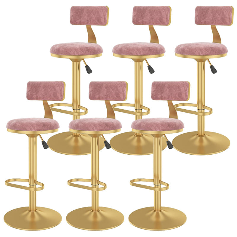 Glam Liftable Backrest Counter Stool Iron Cafe Bar Stool with Velvet Cushion and Pedal Pink 6 Piece Set Clearhalo 'Bar Furniture' 'Bar Stools' 'bar_stools' 'furn' 'furn_bar_stools' 'Furniture' 'furniture_bar_stools' 'Kitchen & Dining Furniture' 5062052