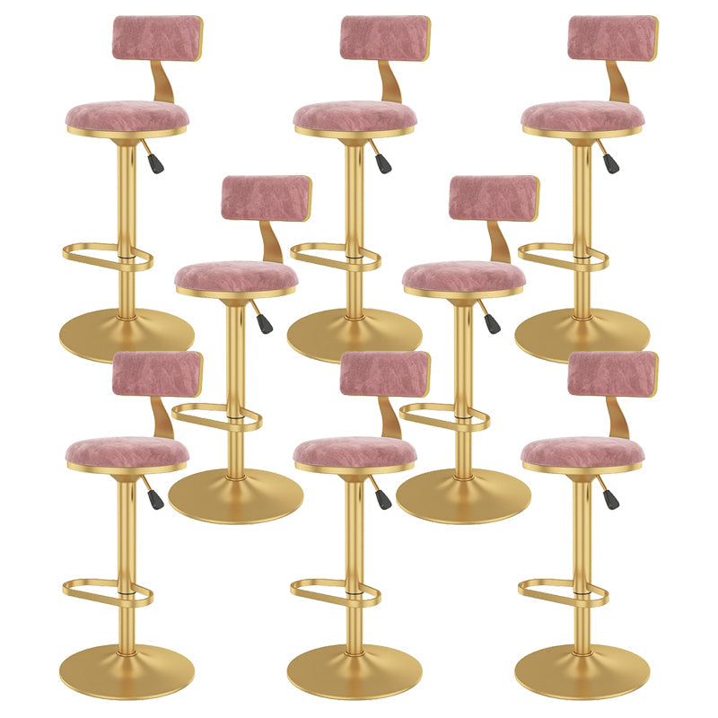 Glam Liftable Backrest Counter Stool Iron Cafe Bar Stool with Velvet Cushion and Pedal Pink 8 Piece Set Clearhalo 'Bar Furniture' 'Bar Stools' 'bar_stools' 'furn' 'furn_bar_stools' 'Furniture' 'furniture_bar_stools' 'Kitchen & Dining Furniture' 5062053