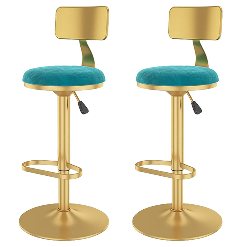 Glam Liftable Backrest Counter Stool Iron Cafe Bar Stool with Velvet Cushion and Pedal Light Blue 2 Piece Set Clearhalo 'Bar Furniture' 'Bar Stools' 'bar_stools' 'furn' 'furn_bar_stools' 'Furniture' 'furniture_bar_stools' 'Kitchen & Dining Furniture' 5062054