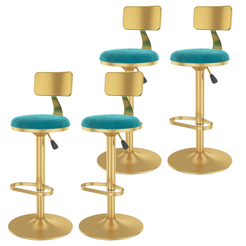 Glam Liftable Backrest Counter Stool Iron Cafe Bar Stool with Velvet Cushion and Pedal Light Blue 4 Piece Set Clearhalo 'Bar Furniture' 'Bar Stools' 'bar_stools' 'furn' 'furn_bar_stools' 'Furniture' 'furniture_bar_stools' 'Kitchen & Dining Furniture' 5062055