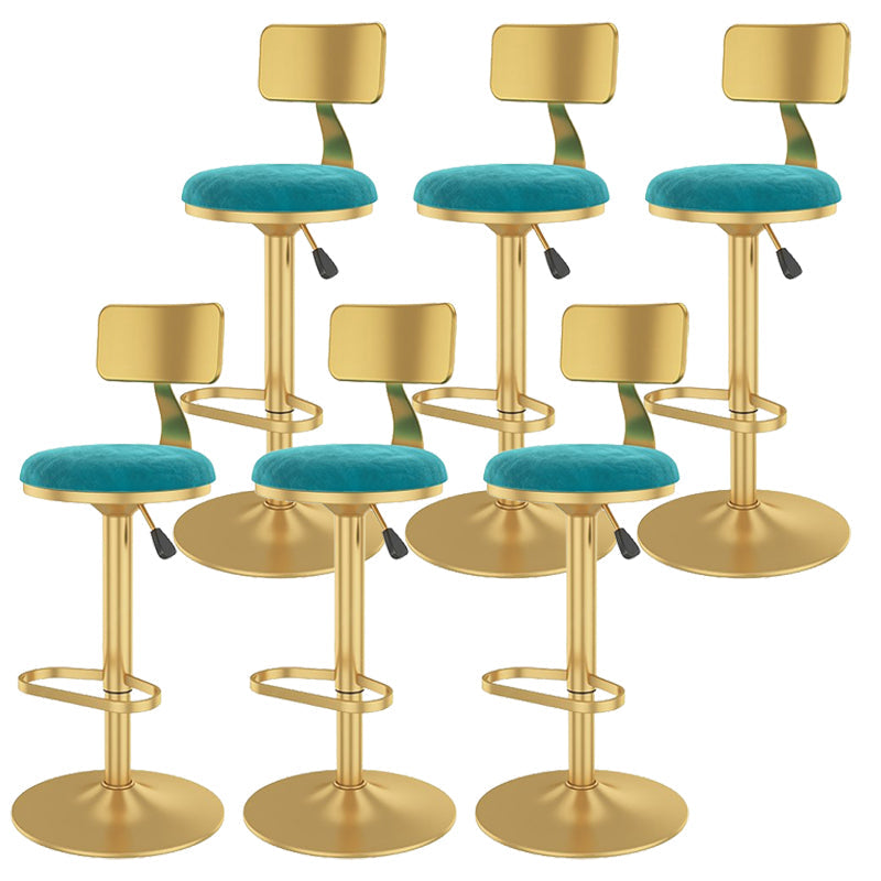 Glam Liftable Backrest Counter Stool Iron Cafe Bar Stool with Velvet Cushion and Pedal Light Blue 6 Piece Set Clearhalo 'Bar Furniture' 'Bar Stools' 'bar_stools' 'furn' 'furn_bar_stools' 'Furniture' 'furniture_bar_stools' 'Kitchen & Dining Furniture' 5062056