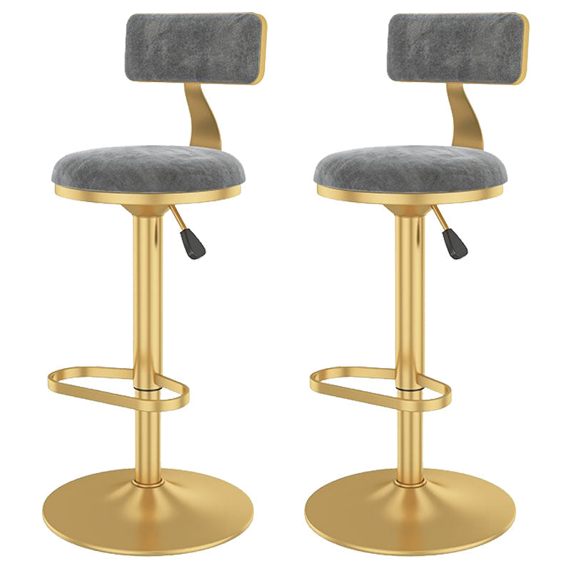 Glam Liftable Backrest Counter Stool Iron Cafe Bar Stool with Velvet Cushion and Pedal Grey 2 Piece Set Clearhalo 'Bar Furniture' 'Bar Stools' 'bar_stools' 'furn' 'furn_bar_stools' 'Furniture' 'furniture_bar_stools' 'Kitchen & Dining Furniture' 5062058