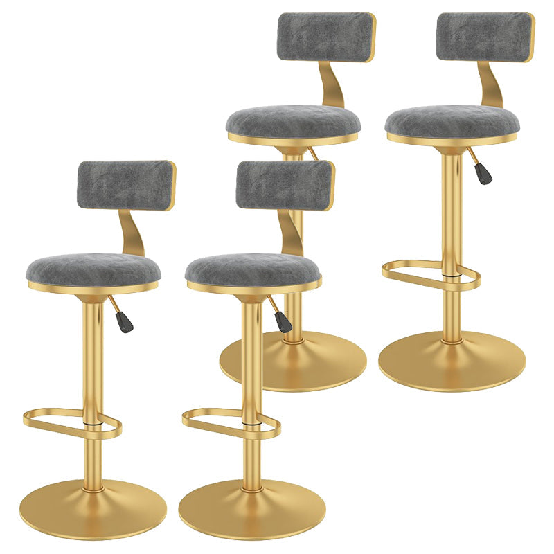 Glam Liftable Backrest Counter Stool Iron Cafe Bar Stool with Velvet Cushion and Pedal Grey 4 Piece Set Clearhalo 'Bar Furniture' 'Bar Stools' 'bar_stools' 'furn' 'furn_bar_stools' 'Furniture' 'furniture_bar_stools' 'Kitchen & Dining Furniture' 5062059