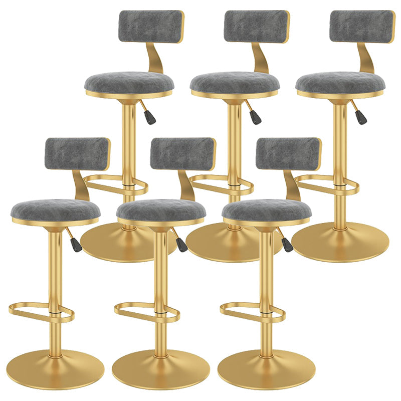 Glam Liftable Backrest Counter Stool Iron Cafe Bar Stool with Velvet Cushion and Pedal Grey 6 Piece Set Clearhalo 'Bar Furniture' 'Bar Stools' 'bar_stools' 'furn' 'furn_bar_stools' 'Furniture' 'furniture_bar_stools' 'Kitchen & Dining Furniture' 5062060