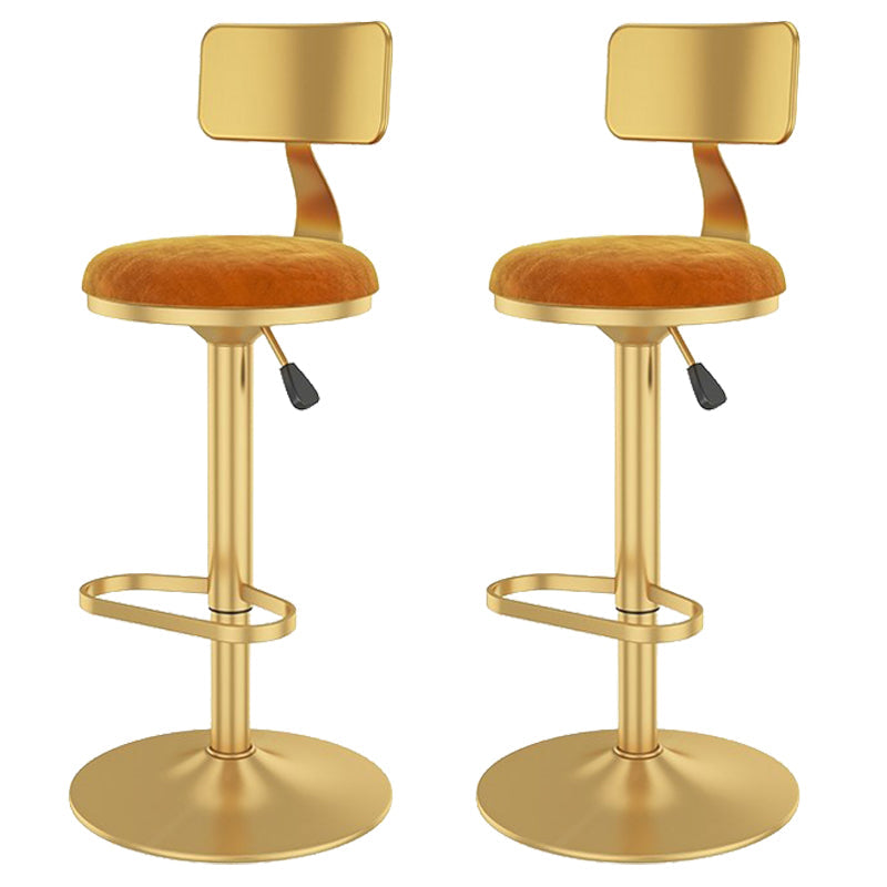 Glam Liftable Backrest Counter Stool Iron Cafe Bar Stool with Velvet Cushion and Pedal Orange 2 Piece Set Clearhalo 'Bar Furniture' 'Bar Stools' 'bar_stools' 'furn' 'furn_bar_stools' 'Furniture' 'furniture_bar_stools' 'Kitchen & Dining Furniture' 5062062