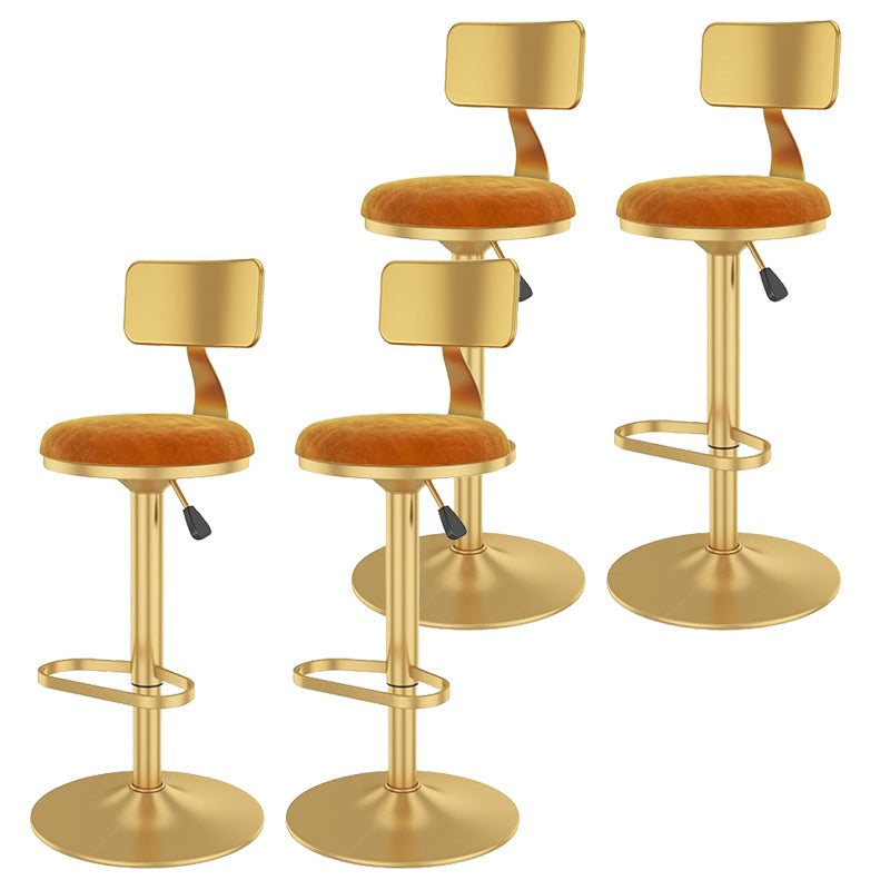 Glam Liftable Backrest Counter Stool Iron Cafe Bar Stool with Velvet Cushion and Pedal Orange 4 Piece Set Clearhalo 'Bar Furniture' 'Bar Stools' 'bar_stools' 'furn' 'furn_bar_stools' 'Furniture' 'furniture_bar_stools' 'Kitchen & Dining Furniture' 5062063