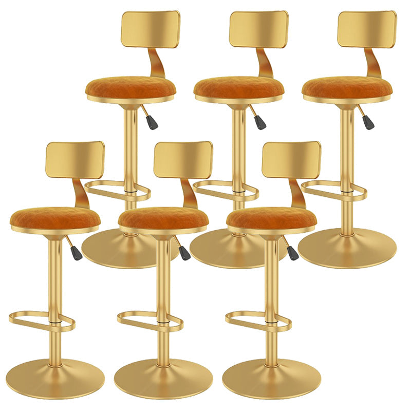 Glam Liftable Backrest Counter Stool Iron Cafe Bar Stool with Velvet Cushion and Pedal Orange 6 Piece Set Clearhalo 'Bar Furniture' 'Bar Stools' 'bar_stools' 'furn' 'furn_bar_stools' 'Furniture' 'furniture_bar_stools' 'Kitchen & Dining Furniture' 5062064