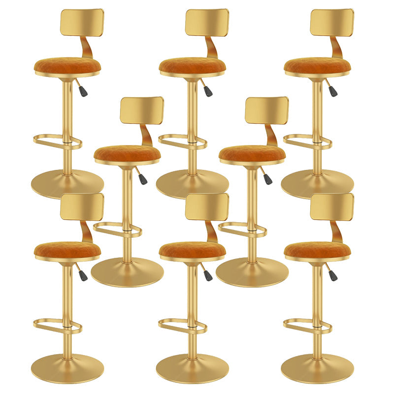 Glam Liftable Backrest Counter Stool Iron Cafe Bar Stool with Velvet Cushion and Pedal Orange 8 Piece Set Clearhalo 'Bar Furniture' 'Bar Stools' 'bar_stools' 'furn' 'furn_bar_stools' 'Furniture' 'furniture_bar_stools' 'Kitchen & Dining Furniture' 5062065