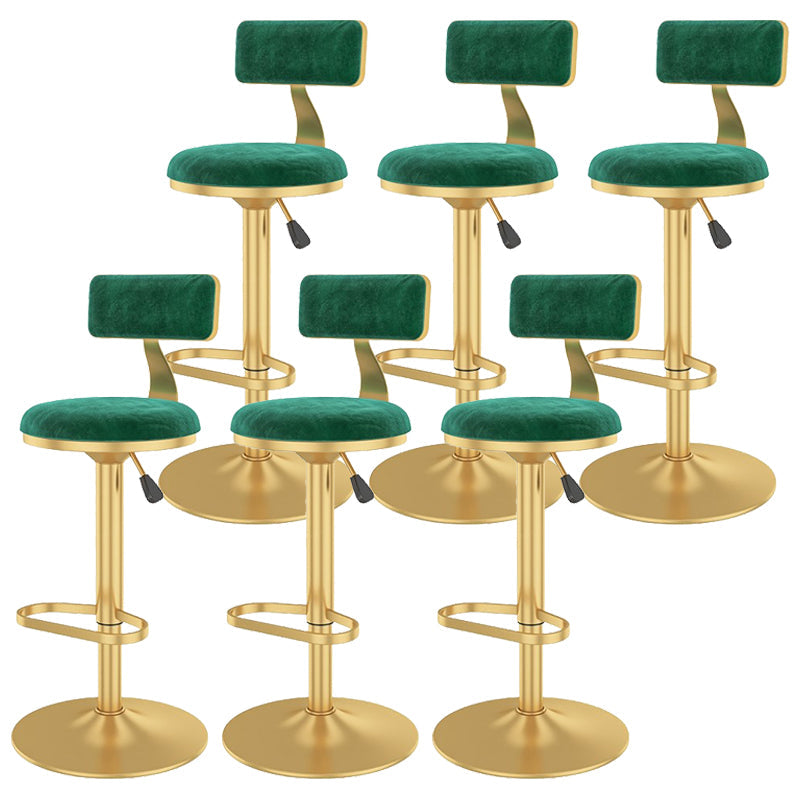 Glam Liftable Backrest Counter Stool Iron Cafe Bar Stool with Velvet Cushion and Pedal Green 6 Piece Set Clearhalo 'Bar Furniture' 'Bar Stools' 'bar_stools' 'furn' 'furn_bar_stools' 'Furniture' 'furniture_bar_stools' 'Kitchen & Dining Furniture' 5062068