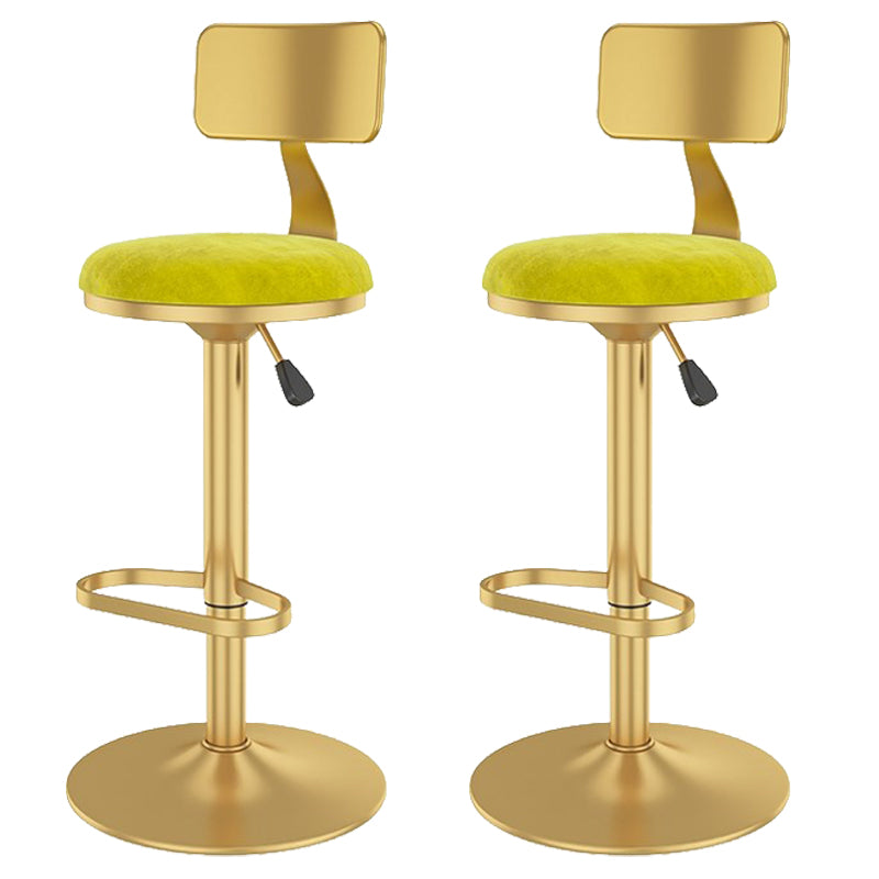 Glam Liftable Backrest Counter Stool Iron Cafe Bar Stool with Velvet Cushion and Pedal Fluorescent Yellow 2 Piece Set Clearhalo 'Bar Furniture' 'Bar Stools' 'bar_stools' 'furn' 'furn_bar_stools' 'Furniture' 'furniture_bar_stools' 'Kitchen & Dining Furniture' 5062070