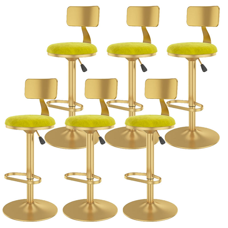 Glam Liftable Backrest Counter Stool Iron Cafe Bar Stool with Velvet Cushion and Pedal Fluorescent Yellow 6 Piece Set Clearhalo 'Bar Furniture' 'Bar Stools' 'bar_stools' 'furn' 'furn_bar_stools' 'Furniture' 'furniture_bar_stools' 'Kitchen & Dining Furniture' 5062072