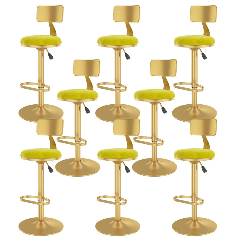Glam Liftable Backrest Counter Stool Iron Cafe Bar Stool with Velvet Cushion and Pedal Fluorescent Yellow 8 Piece Set Clearhalo 'Bar Furniture' 'Bar Stools' 'bar_stools' 'furn' 'furn_bar_stools' 'Furniture' 'furniture_bar_stools' 'Kitchen & Dining Furniture' 5062073
