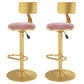 Glam Liftable Backrest Counter Stool Iron Cafe Bar Stool with Velvet Cushion and Pedal Light Pink 2 Piece Set Clearhalo 'Bar Furniture' 'Bar Stools' 'bar_stools' 'furn' 'furn_bar_stools' 'Furniture' 'furniture_bar_stools' 'Kitchen & Dining Furniture' 5062074