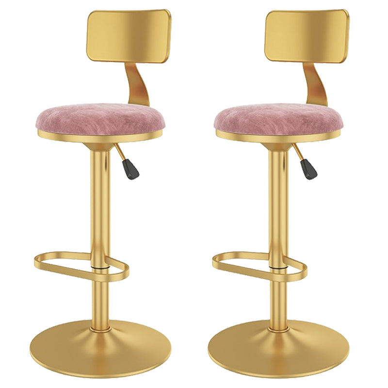 Glam Liftable Backrest Counter Stool Iron Cafe Bar Stool with Velvet Cushion and Pedal Light Pink 2 Piece Set Clearhalo 'Bar Furniture' 'Bar Stools' 'bar_stools' 'furn' 'furn_bar_stools' 'Furniture' 'furniture_bar_stools' 'Kitchen & Dining Furniture' 5062074