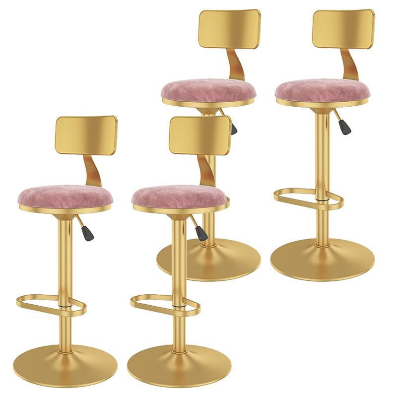 Glam Liftable Backrest Counter Stool Iron Cafe Bar Stool with Velvet Cushion and Pedal Light Pink 4 Piece Set Clearhalo 'Bar Furniture' 'Bar Stools' 'bar_stools' 'furn' 'furn_bar_stools' 'Furniture' 'furniture_bar_stools' 'Kitchen & Dining Furniture' 5062075