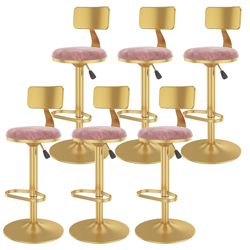 Glam Liftable Backrest Counter Stool Iron Cafe Bar Stool with Velvet Cushion and Pedal Light Pink 6 Piece Set Clearhalo 'Bar Furniture' 'Bar Stools' 'bar_stools' 'furn' 'furn_bar_stools' 'Furniture' 'furniture_bar_stools' 'Kitchen & Dining Furniture' 5062076