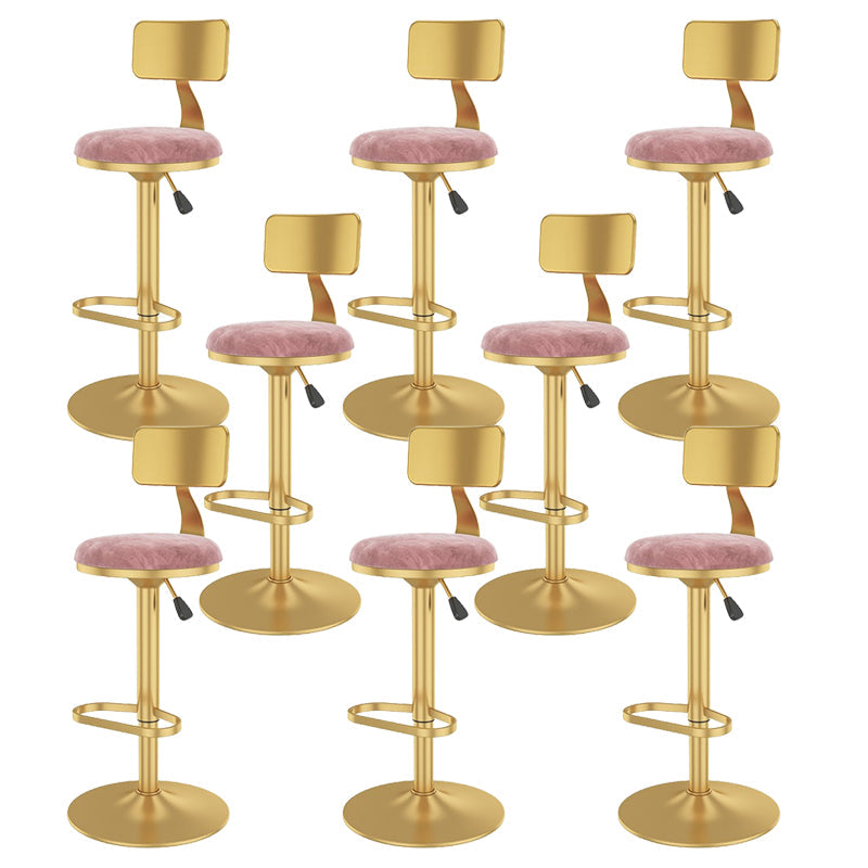 Glam Liftable Backrest Counter Stool Iron Cafe Bar Stool with Velvet Cushion and Pedal Light Pink 8 Piece Set Clearhalo 'Bar Furniture' 'Bar Stools' 'bar_stools' 'furn' 'furn_bar_stools' 'Furniture' 'furniture_bar_stools' 'Kitchen & Dining Furniture' 5062077