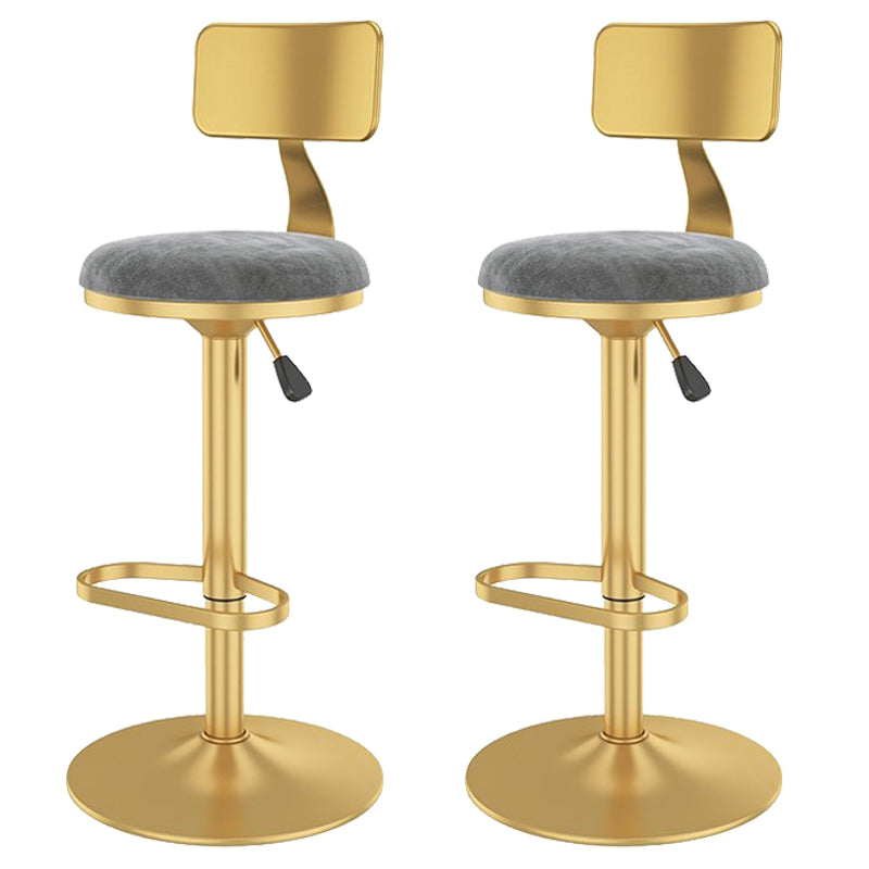 Glam Liftable Backrest Counter Stool Iron Cafe Bar Stool with Velvet Cushion and Pedal Silver Gray 2 Piece Set Clearhalo 'Bar Furniture' 'Bar Stools' 'bar_stools' 'furn' 'furn_bar_stools' 'Furniture' 'furniture_bar_stools' 'Kitchen & Dining Furniture' 5062078