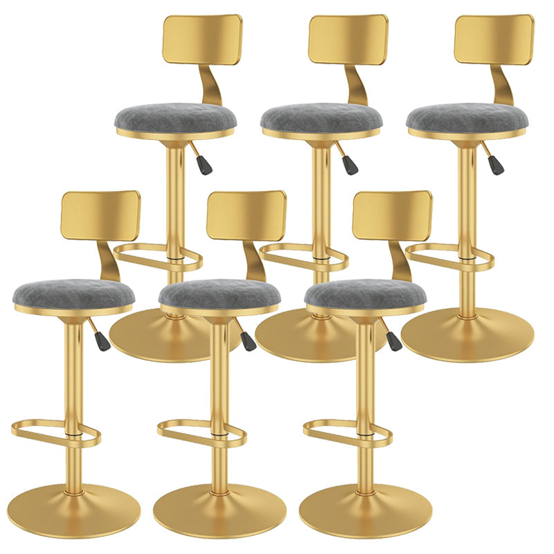 Glam Liftable Backrest Counter Stool Iron Cafe Bar Stool with Velvet Cushion and Pedal Silver Gray 6 Piece Set Clearhalo 'Bar Furniture' 'Bar Stools' 'bar_stools' 'furn' 'furn_bar_stools' 'Furniture' 'furniture_bar_stools' 'Kitchen & Dining Furniture' 5062080