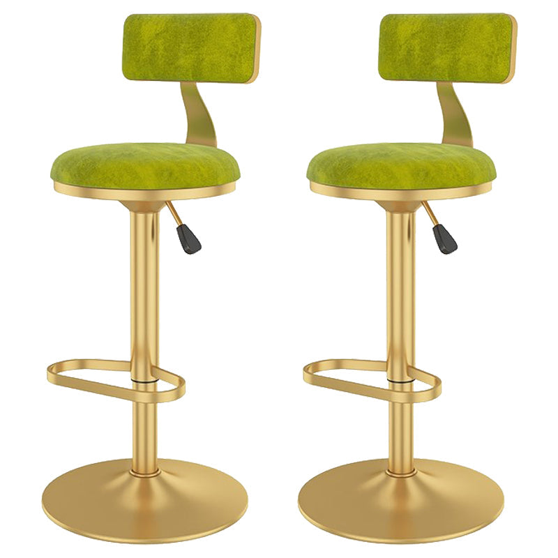 Glam Liftable Backrest Counter Stool Iron Cafe Bar Stool with Velvet Cushion and Pedal Light Green 2 Piece Set Clearhalo 'Bar Furniture' 'Bar Stools' 'bar_stools' 'furn' 'furn_bar_stools' 'Furniture' 'furniture_bar_stools' 'Kitchen & Dining Furniture' 5062086