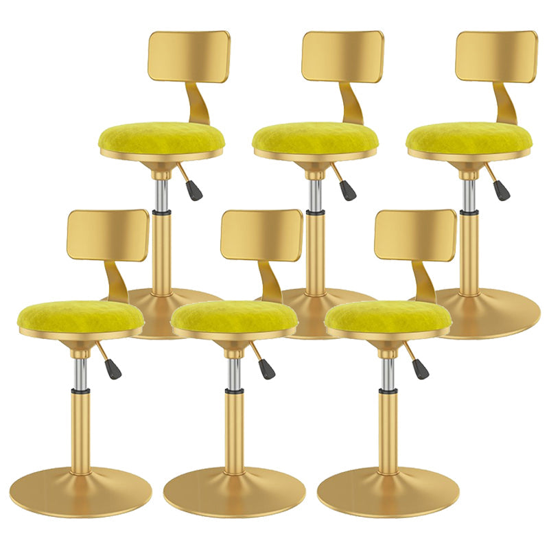 Glam Liftable Backrest Counter Stool Iron Cafe Bar Stool with Velvet Cushion and Pedal Light Yellow 6 Piece Set Clearhalo 'Bar Furniture' 'Bar Stools' 'bar_stools' 'furn' 'furn_bar_stools' 'Furniture' 'furniture_bar_stools' 'Kitchen & Dining Furniture' 5062092