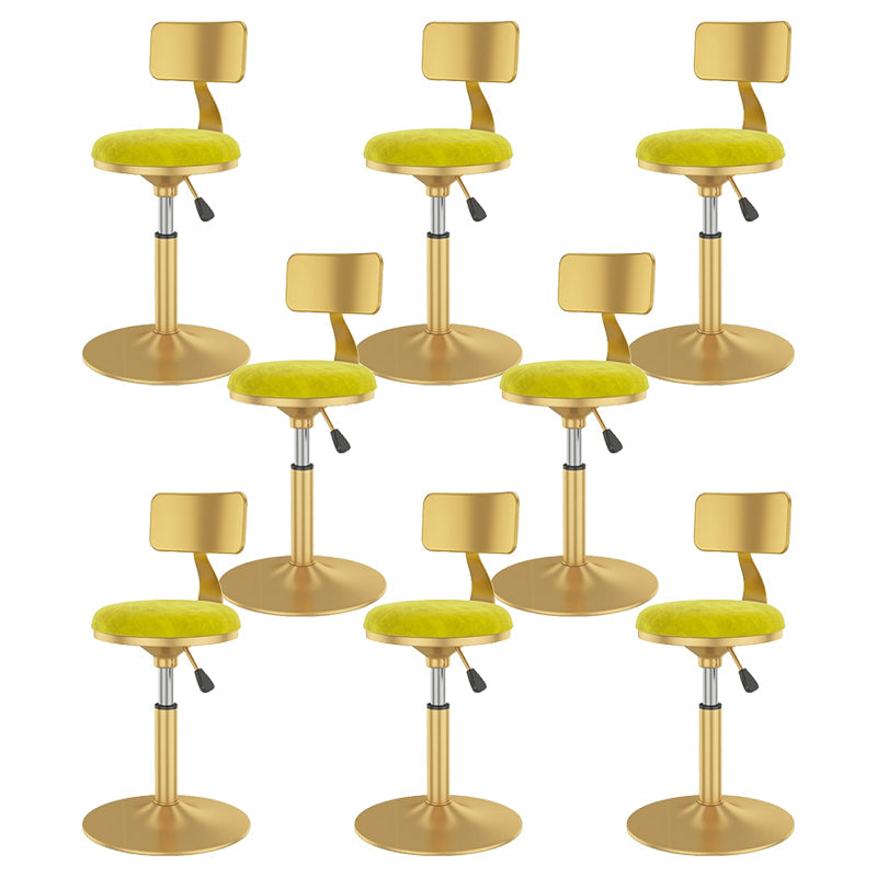 Glam Liftable Backrest Counter Stool Iron Cafe Bar Stool with Velvet Cushion and Pedal Light Yellow 8 Piece Set Clearhalo 'Bar Furniture' 'Bar Stools' 'bar_stools' 'furn' 'furn_bar_stools' 'Furniture' 'furniture_bar_stools' 'Kitchen & Dining Furniture' 5062093
