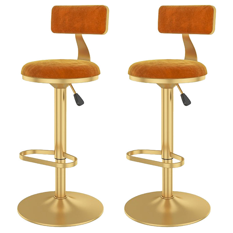 Glam Liftable Backrest Counter Stool Iron Cafe Bar Stool with Velvet Cushion and Pedal Orange Red 2 Piece Set Clearhalo 'Bar Furniture' 'Bar Stools' 'bar_stools' 'furn' 'furn_bar_stools' 'Furniture' 'furniture_bar_stools' 'Kitchen & Dining Furniture' 5062094
