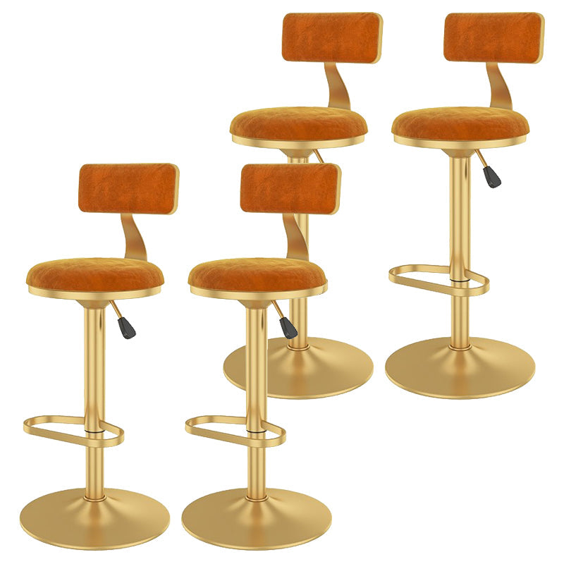 Glam Liftable Backrest Counter Stool Iron Cafe Bar Stool with Velvet Cushion and Pedal Orange Red 4 Piece Set Clearhalo 'Bar Furniture' 'Bar Stools' 'bar_stools' 'furn' 'furn_bar_stools' 'Furniture' 'furniture_bar_stools' 'Kitchen & Dining Furniture' 5062095